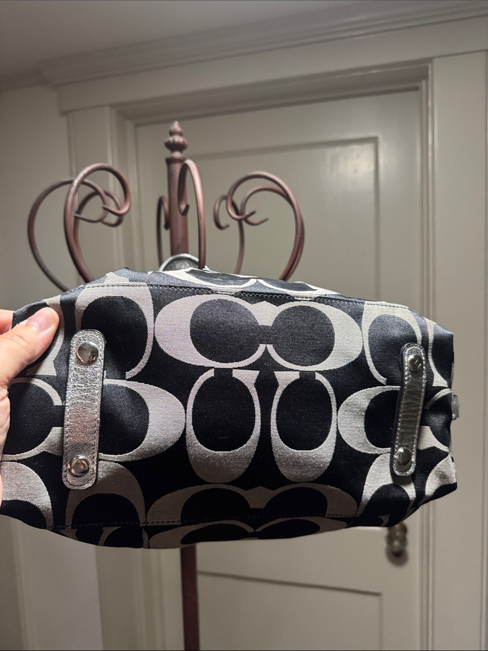 Coach Black and Silver Signature Satchel - Picture 4 of 8